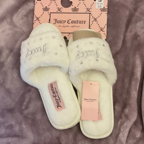 Juicy Couture Shoes - Juicy Couture Pearl-Embellished White Slippers